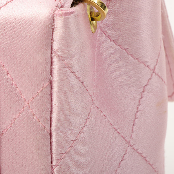 Chanel Around 1997 Made Silk Stain Classic Flap Chain Bag Mini Pink