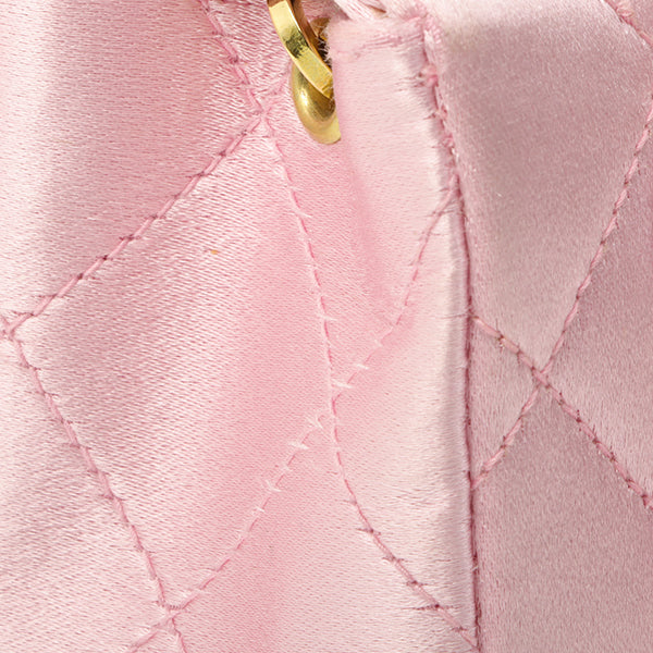 Chanel Around 1997 Made Silk Stain Classic Flap Chain Bag Mini Pink