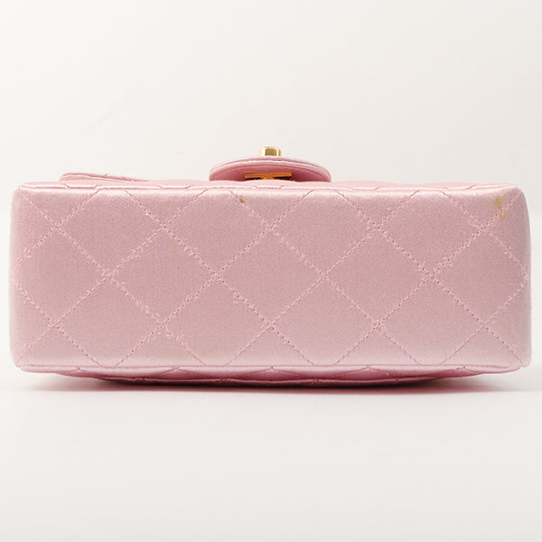 Chanel Around 1997 Made Silk Stain Classic Flap Chain Bag Mini Pink