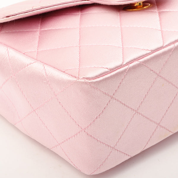 Chanel Around 1997 Made Silk Stain Classic Flap Chain Bag Mini Pink