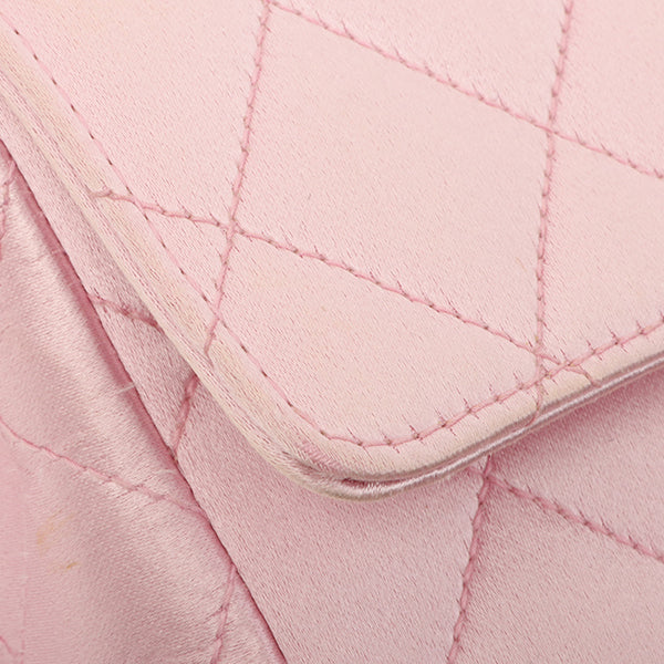 Chanel Around 1997 Made Silk Stain Classic Flap Chain Bag Mini Pink