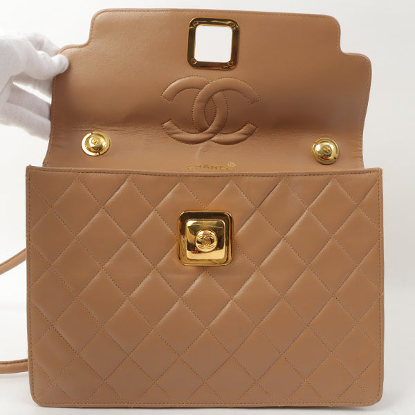 Chanel Around 1990 Made Square Cc Mark Push Lock Shoulder Bag Amber
