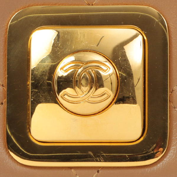Chanel Around 1990 Made Square Cc Mark Push Lock Shoulder Bag Amber