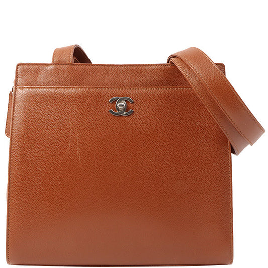 Chanel Around 1997 Made Caviar Skin Turn-Lock Tote Bag Brown