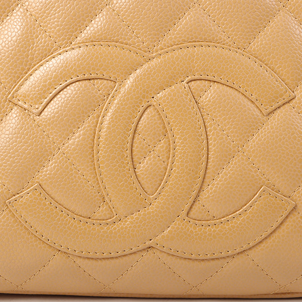 Chanel Around 2003 Made Caviar Skin Cc Mark Stitch Shoulder Bag Beige