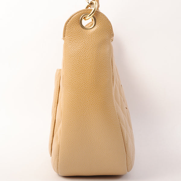 Chanel Around 2003 Made Caviar Skin Cc Mark Stitch Shoulder Bag Beige