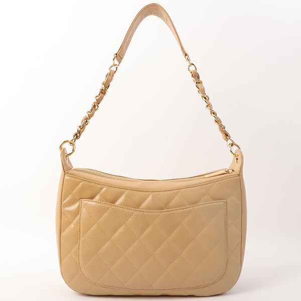 Chanel Around 2003 Made Caviar Skin Cc Mark Stitch Shoulder Bag Beige