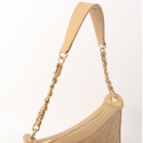 Chanel Around 2003 Made Caviar Skin Cc Mark Stitch Shoulder Bag Beige
