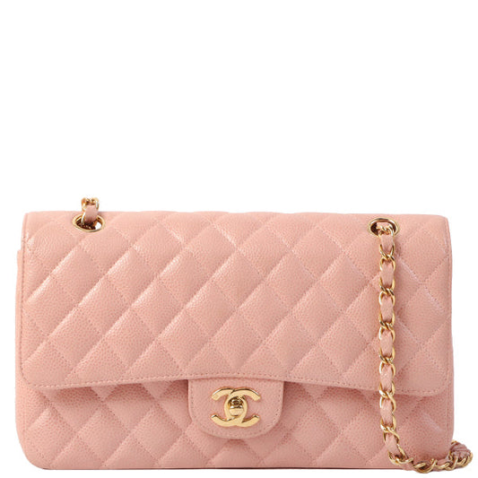 Chanel Around 2003 Made Caviar Skin Classic Flap Chain Bag 25Cm Pink