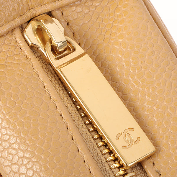Chanel Around 2003 Made Caviar Skin Cc Mark Stitch Shoulder Bag Beige