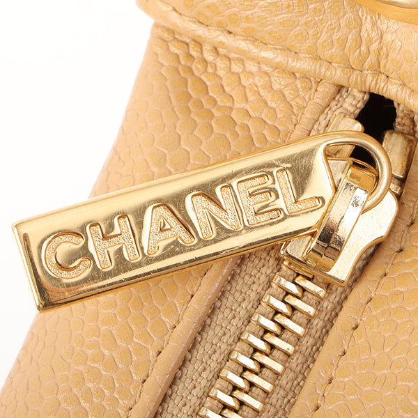 Chanel Around 2003 Made Caviar Skin Cc Mark Stitch Shoulder Bag Beige
