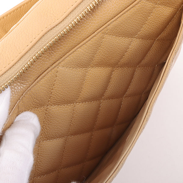 Chanel Around 2003 Made Caviar Skin Cc Mark Stitch Shoulder Bag Beige