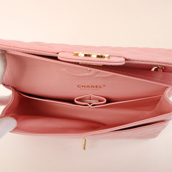 CHANEL Around 2004 Made Caviar Skin Classic Flap Chain Bag 25Cm Pink