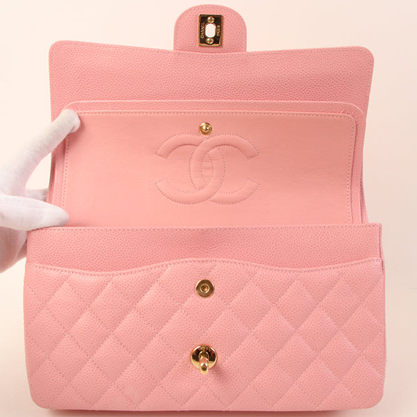 CHANEL Around 2004 Made Caviar Skin Classic Flap Chain Bag 25Cm Pink