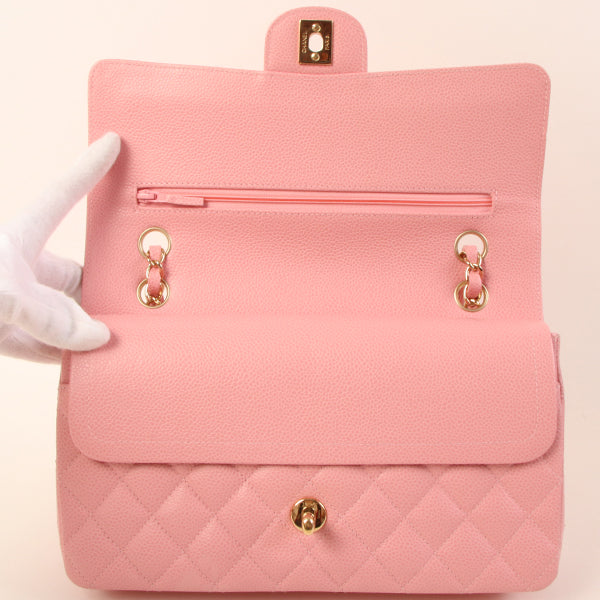 CHANEL Around 2004 Made Caviar Skin Classic Flap Chain Bag 25Cm Pink