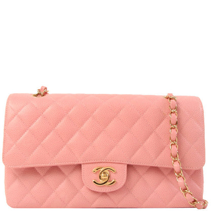 CHANEL Around 2004 Made Caviar Skin Classic Flap Chain Bag 25Cm Pink