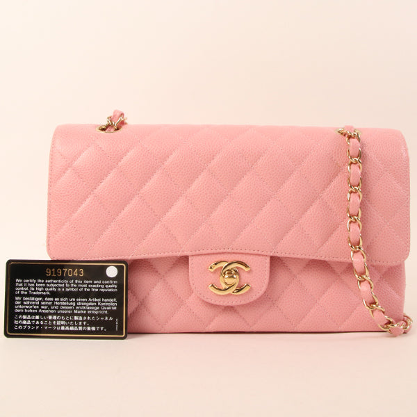 CHANEL Around 2004 Made Caviar Skin Classic Flap Chain Bag 25Cm Pink