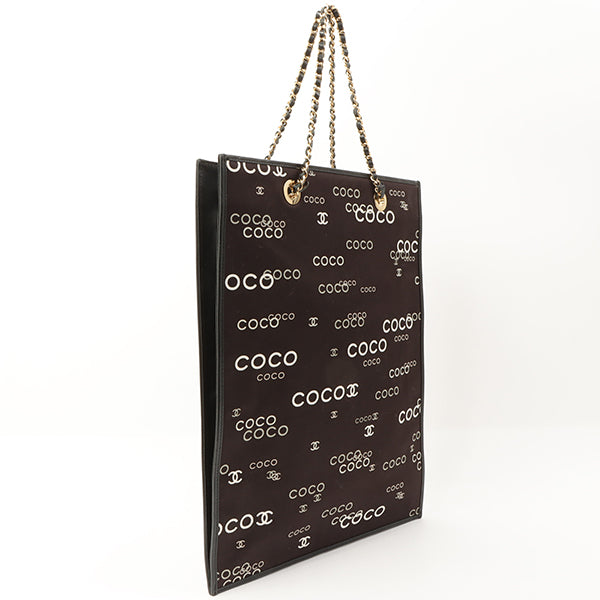 Chanel Around 2002 Made Canvas Cc Mark Logo Print Chain Tote Bag Black