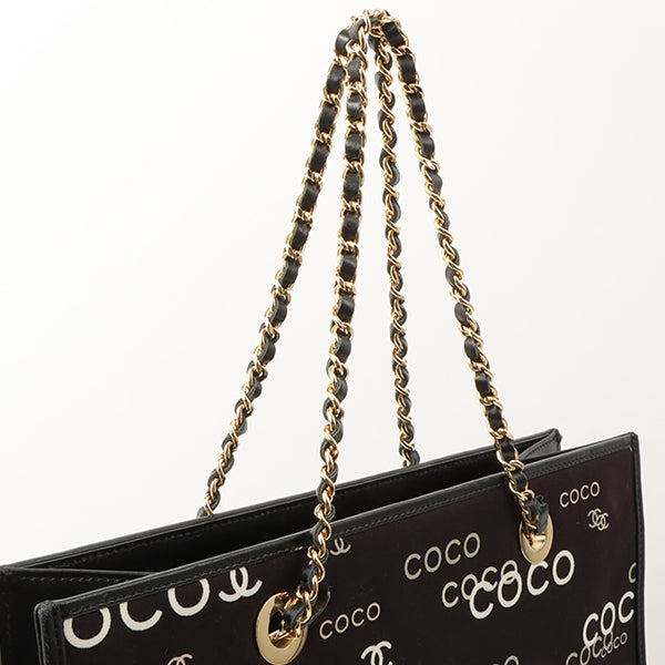 Chanel Around 2002 Made Canvas Cc Mark Logo Print Chain Tote Bag Black