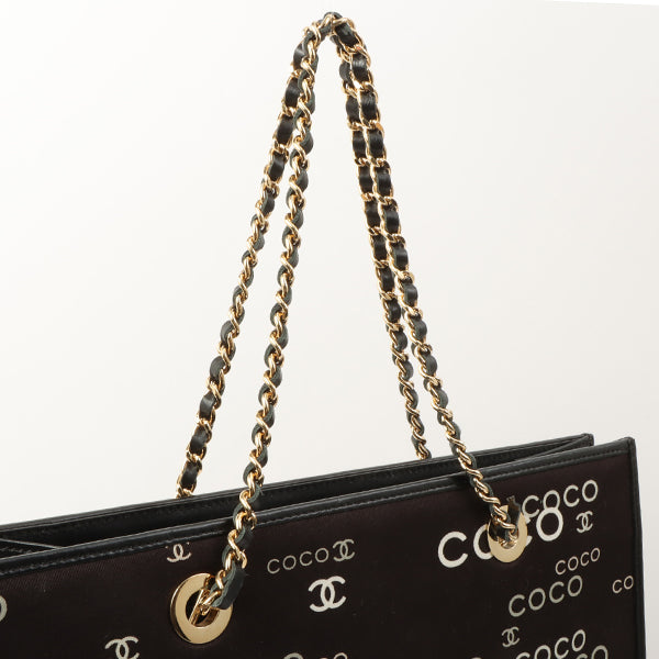 Chanel Around 2002 Made Canvas Cc Mark Logo Print Chain Tote Bag Black
