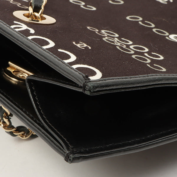 Chanel Around 2002 Made Canvas Cc Mark Logo Print Chain Tote Bag Black