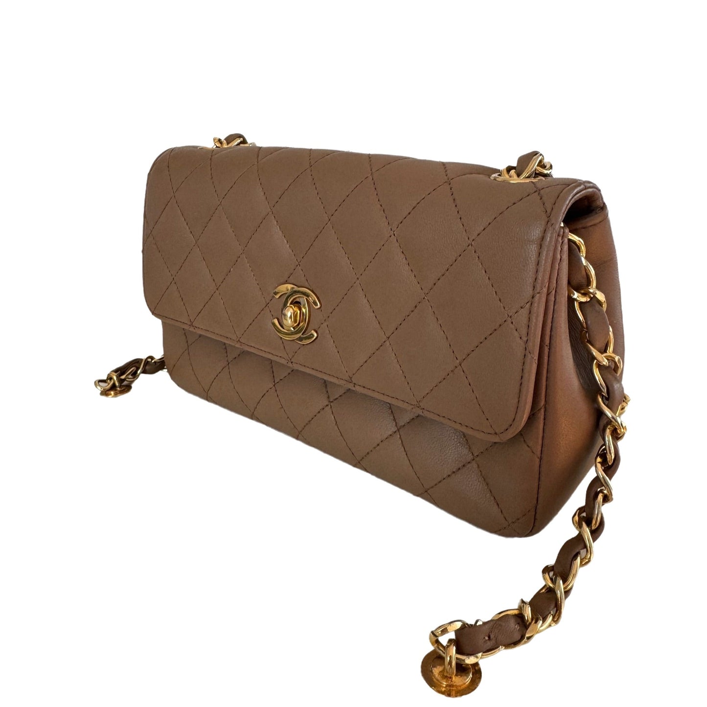 Chanel Classic Flap Mini   Beige Lambskin Leather Adjustable Gold-tone Chain