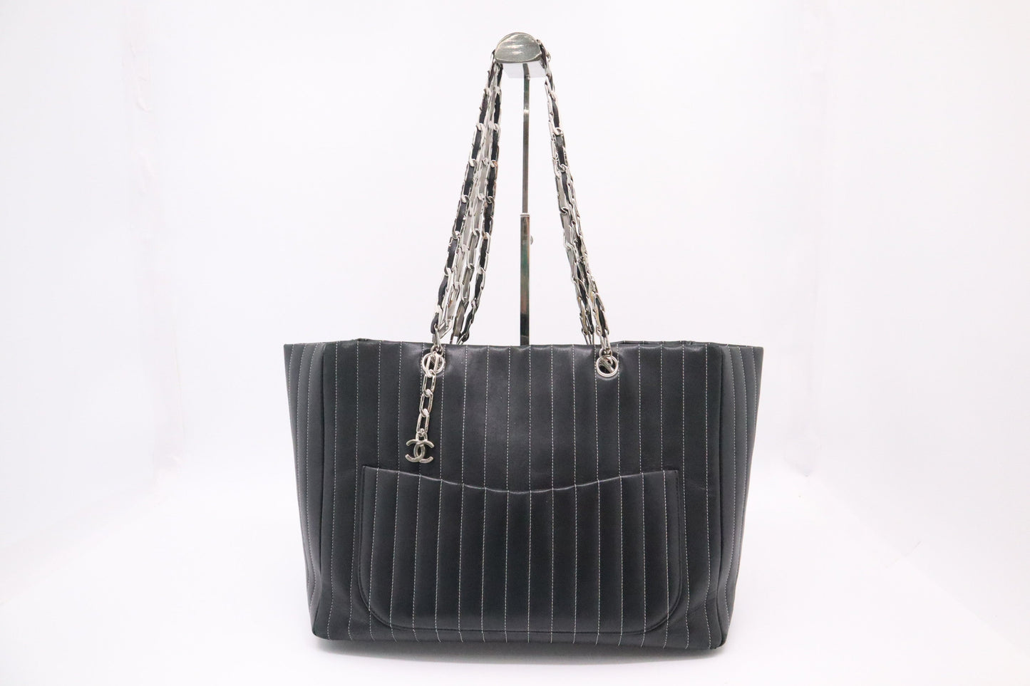 Chanel Mademoiselle Tote in Black Striped Leather