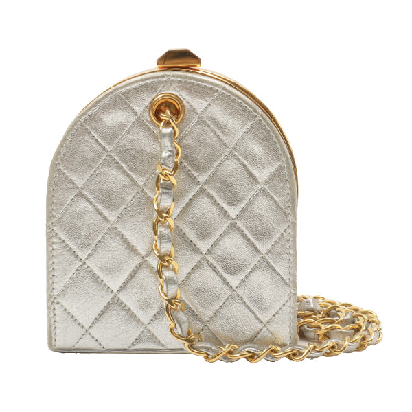 Chanel Around1990 Made Cc Mark Metal Clasp Chain Bag Silver