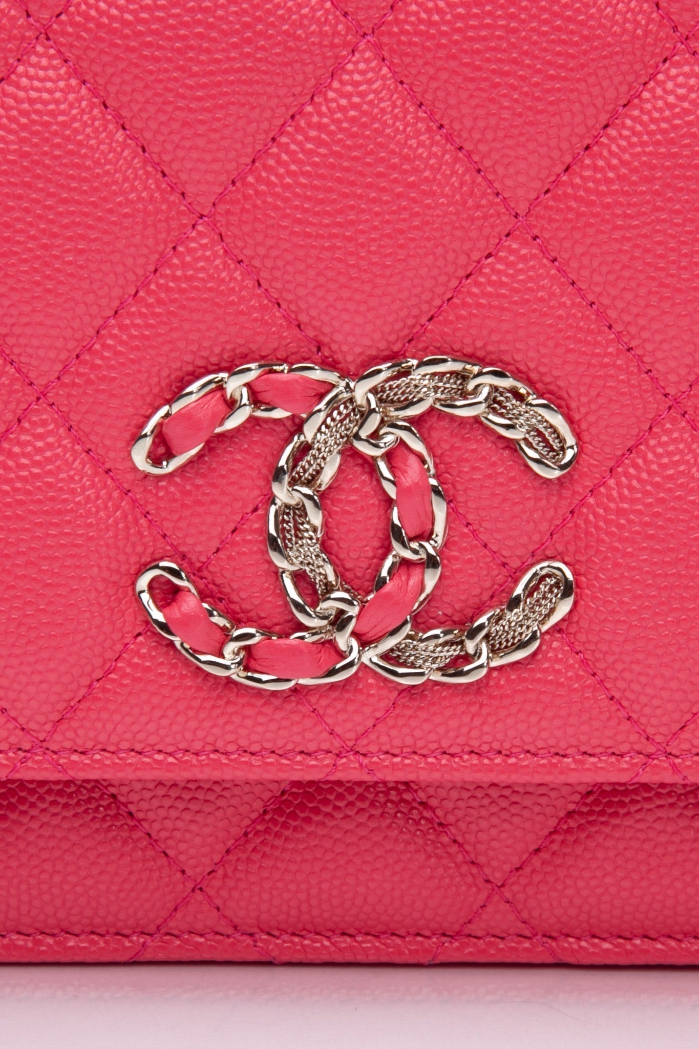 CHANEL Hot Pink Caviar Quilted French New Wave Chain CC Wallet On Chain WOC