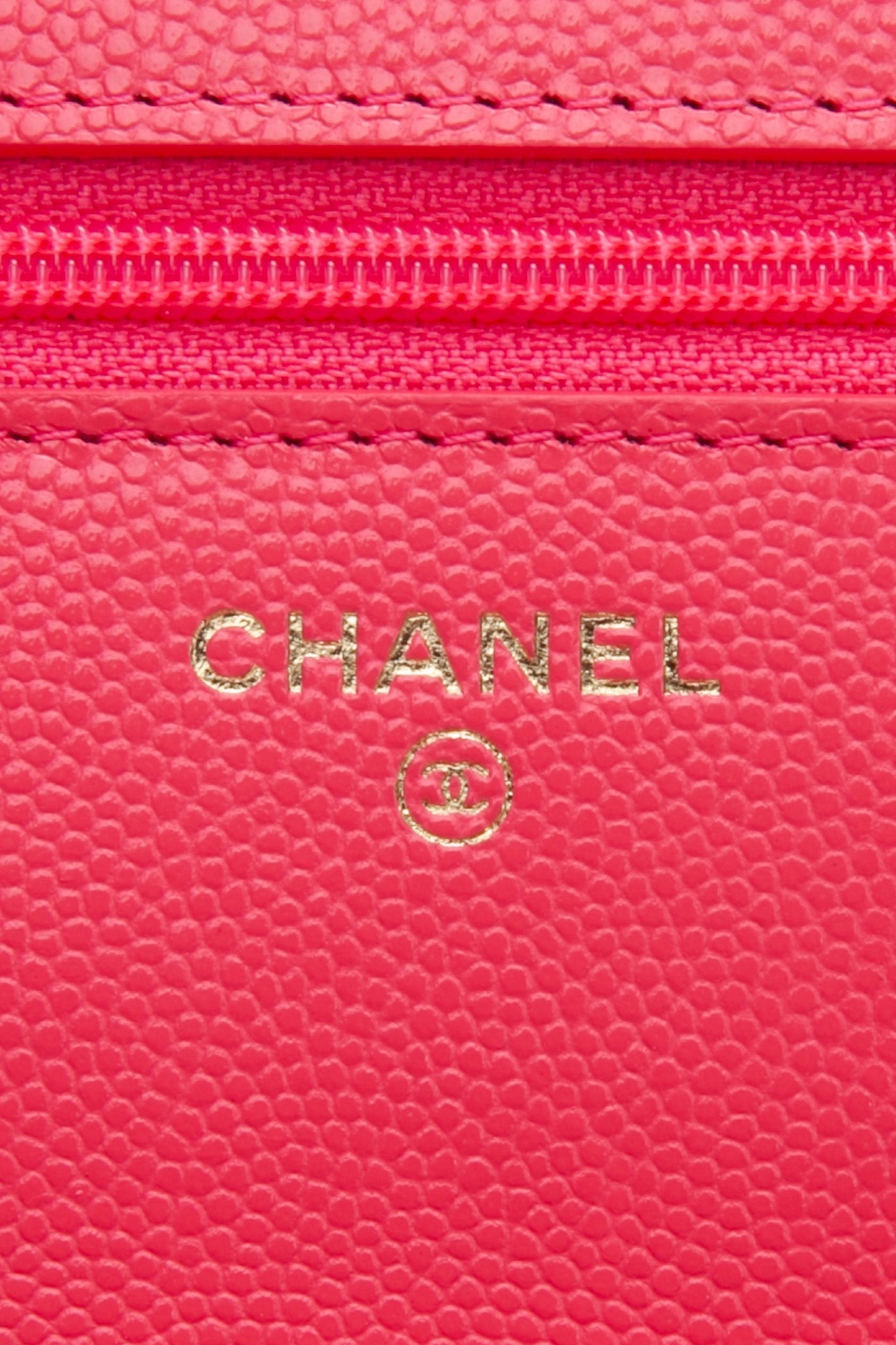 CHANEL Hot Pink Caviar Quilted French New Wave Chain CC Wallet On Chain WOC