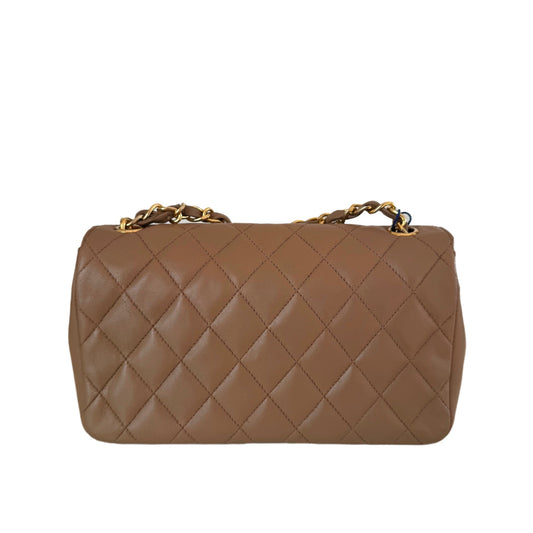 Chanel Classic Flap Mini   Beige Lambskin Leather Adjustable Gold-tone Chain
