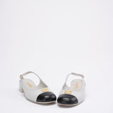 Chanel 25A CC Black / White Leather Mule Pointed Toe Size 37