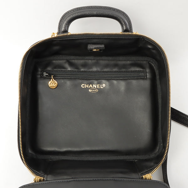 Chanel Around 1997 Made Caviar Skin Cc Mark Stitch 2Way Vanity Black
