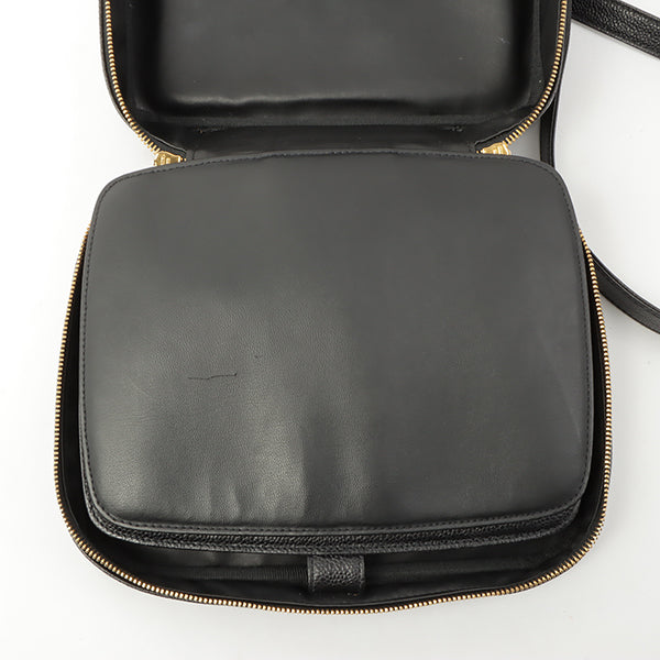 Chanel Around 1997 Made Caviar Skin Cc Mark Stitch 2Way Vanity Black