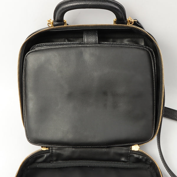 Chanel Around 1997 Made Caviar Skin Cc Mark Stitch 2Way Vanity Black