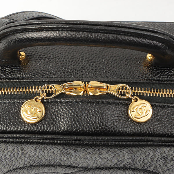 Chanel Around 1997 Made Caviar Skin Cc Mark Stitch 2Way Vanity Black