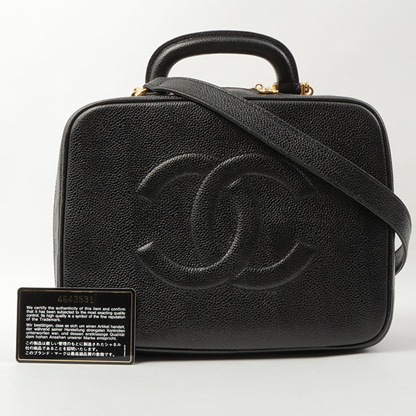 Chanel Around 1997 Made Caviar Skin Cc Mark Stitch 2Way Vanity Black