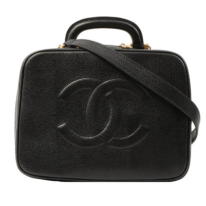 Chanel Around 1997 Made Caviar Skin Cc Mark Stitch 2Way Vanity Black