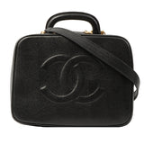 Chanel Around 1997 Made Caviar Skin Cc Mark Stitch 2Way Vanity Black
