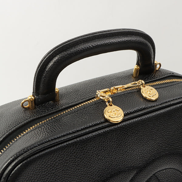 Chanel Around 1997 Made Caviar Skin Cc Mark Stitch 2Way Vanity Black