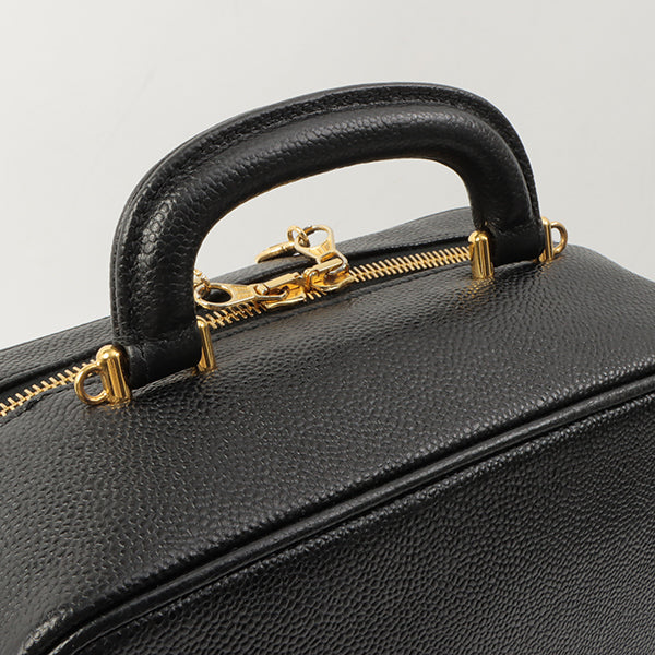 Chanel Around 1997 Made Caviar Skin Cc Mark Stitch 2Way Vanity Black