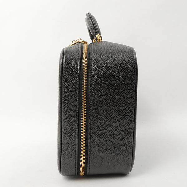Chanel Around 1997 Made Caviar Skin Cc Mark Stitch 2Way Vanity Black