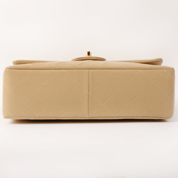 CHANEL Around 1990 Made Big Square Classic Flap Chain Bag Beige