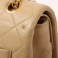 CHANEL Around 1990 Made Big Square Classic Flap Chain Bag Beige