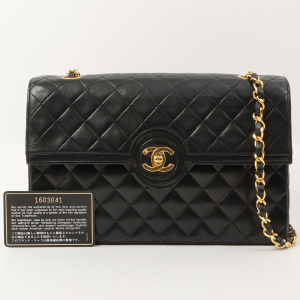 Chanel Around 1990 Made Design Flap Turn-Lock Chain Bag Black