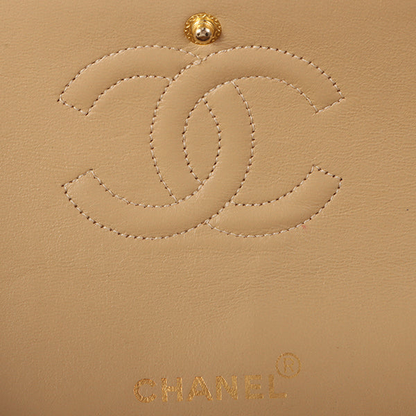 CHANEL Around 1990 Made Big Square Classic Flap Chain Bag Beige
