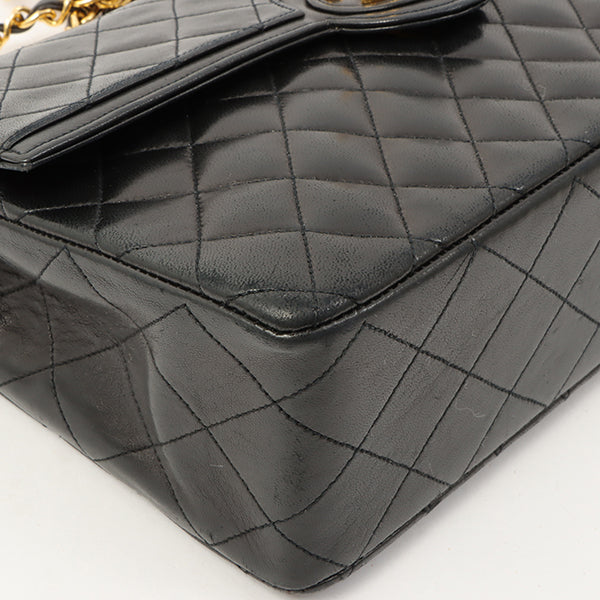 Chanel Around 1990 Made Design Flap Turn-Lock Chain Bag Black