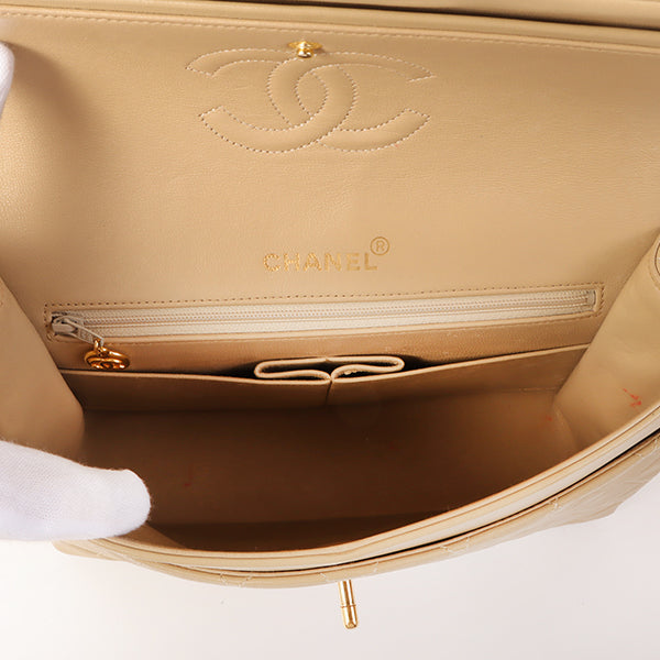 CHANEL Around 1990 Made Big Square Classic Flap Chain Bag Beige