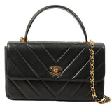 Chanel Around 1998 Chevron Turn-Lock Chain 2Way Bag Black
