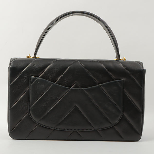Chanel Around 1998 Chevron Turn-Lock Chain 2Way Bag Black
